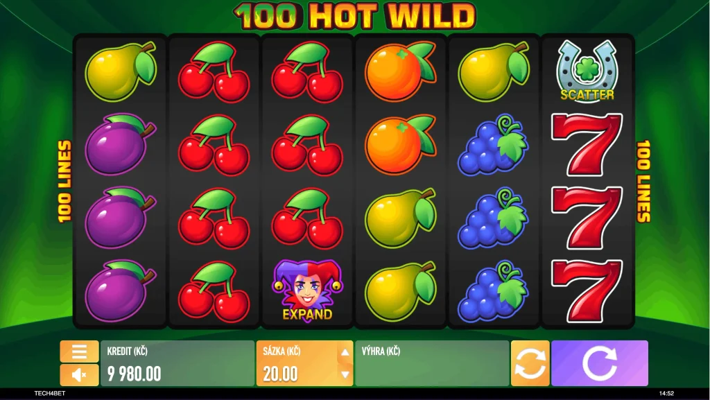 100 Hot Wild online slot Tech4Bet v casinu GrandWin s 100 v&yacute;hern&iacute;mi liniemi