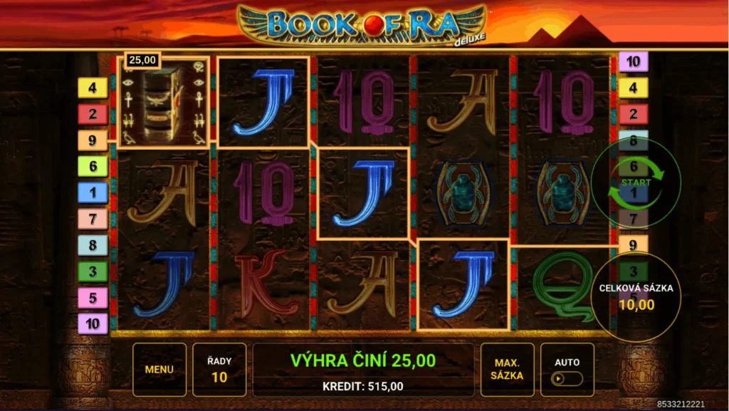 Book of Ra Deluxe online slot Novomatic v casinu GrandWin